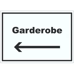 HB-Druck Garderobe Aufkleber mit Text Richtungspfeil links Kleidung aufbewahren waagerecht A4 (210x297mm)