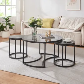 [en.casa] Couchtisch 2er Set Kokkola Rauchglas/Marmoroptik, schwarz