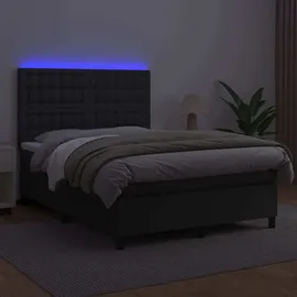 vidaXL Boxspringbett mit Matratze & LED Schwarz 140x200 cm Kunstleder