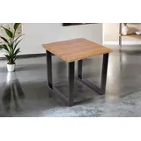 Esstisch 80x80 cm Baumkante Holz Wildeiche-Optik U-Gestell Metall schwarz JOSY - Naturbelassen