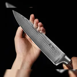 OLEIO Wakoli EDIB Damast Chefmesser 20 cm Klinge aus echtem Damaststahl mit Pakkaholzgriff