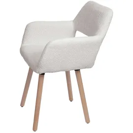 Mendler 6er-Set Esszimmerstuhl HWC-A50 II, Stuhl Küchenstuhl Polsterstuhl, Holz Stoff/Textil Bouclé (450g/m2) FSC® ~ creme