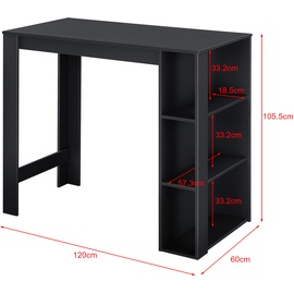 [en.casa] Bartisch, Danderyd 120x60x106 cm mit 3 Ablageflächen Schwarz