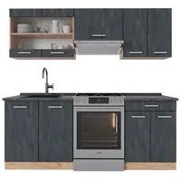 Vicco Küchenzeile R-Line 200 cm Schwarz Beton Eiche