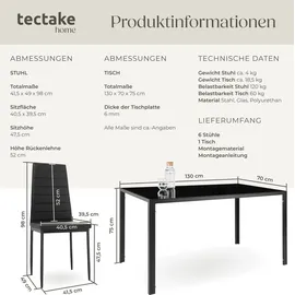 Tectake tectake® Esszimmergruppe, 7-teilig, gepolstert mit Kunstlederbezug, bodenschonende Kunststoffkappen