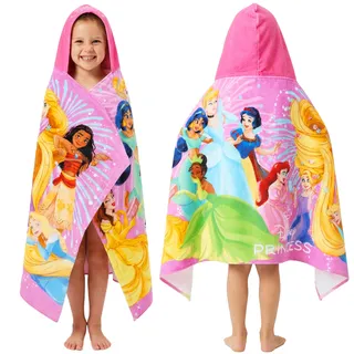 Disney Princess Badeponcho Kinder mit Kapuze 2-6 Jahre, 100% Baumwolle Kapuzenhandtuch Mädchen, Sommer Kapuze Handtücher, Badetuch Poncho für Strand Pool, Geschenke für Mädchen (Multi Princess)