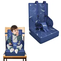 NAIZY Kindersitzerhöhung Sitzerhöhung Stuhl Kind Sitzkissen mit Faltbar Rückenlehne und Dreipunktsicherheitsgurt, Schwämme Boostersitz für Stuhlerhöhung Kinder Baby Essen Stuhl, Blau