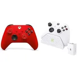 Xbox Wireless Controller Pulse Red+Venom Ladestation mit wiederaufladbarem Akku – Weiß Series X & S One