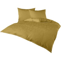 Bettwaesche-mit-Stil Mako Satin Damast Bettwäsche Ornament Garnitur 100% Baumwolle 240x220 + 2X 80x80, Gold