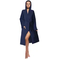 Style und Komfort vereint: Damen Baumwoll Bademantel in angesagten Farben aus Velours, Frottee oder Waffelpique f5745 Farbe: Bademantel Blau (1493), Gr. 4XL - 4XL