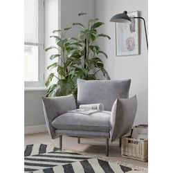 Sessel ANDAS "Stine Cocktailsessel", grau, B:96cm H:86cm T:86cm, Struktur (100% Polyester), Struktur weich (85% Polyester/15% Nylon), Samtoptik (100% Polyester), Sessel, Besonderes Design durch Kissenoptik und Keder, by Morten Georgsen
