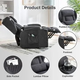 COMHOMA Massagesessel mit Aufstehhilfe Stoff 83 x 100 x 75 cm Grau elektrisch