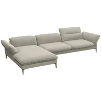 FLEXLUX Ecksofa Salino, Funktionssofa mit Recamiere, Relaxsofa, Ecksofa, Sofa mit Arm- und Kopfteil-Verstellungen, Kaltschaum & Stahl-Wellen grau