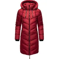 Marikoo Damen Wintermantel Warmer Steppmantel lang mit Verstellbarer Kapuze Armasa Dark Red Gr. S - S