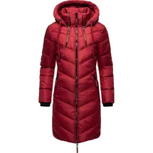 Marikoo Damen Wintermantel Warmer Steppmantel lang mit Verstellbarer Kapuze Armasa Dark Red Gr. S - S