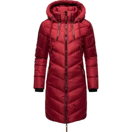 Marikoo Damen Wintermantel Warmer Steppmantel lang mit Verstellbarer Kapuze Armasa Dark Red Gr. S - S