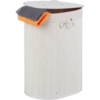 Relaxdays 2 x Bambus, Wäschekorb oval, weiß Weiß,Creme