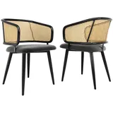 TavilaEcon Rattanstuhl Moderne Esszimmerstühle mit Samtkissen, für Restaurant/Wohnzimmer (2 St), bequem und atmungsaktiv, moderner und einfacher Stil, Grau grau