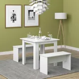 Vicco Esstisch Sitzbank Weiß 80 cm mit 2 Bänken