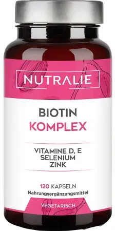 Nutralie Biotin-Komplex mit Vitamin D/E, Selen und Zink für Haare, Haut und Nägel – 120 Kapseln