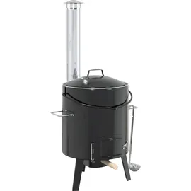 vidaXL Gulaschkanone Mit Rauchabzug & Deckel Schwarz Stahl Emailliert
