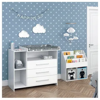 Vicco Kinderzimmer-Set "Oskar", Weiß, 2 Teile, mit Wickelkommode und Bücherregal
