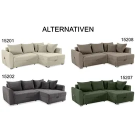 luma-home schönes für dein zuhause Ecksofa mit Schlaffunktion und Bettkasten 236/160/81 cm, Ottomane beidseitig montierbar, Cord Grau / 15201 - Beige