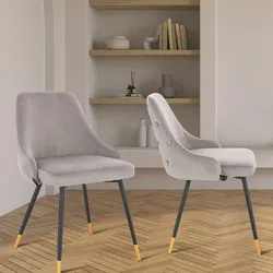 SVITA ALICE 2er Set Esszimmerstühle Polsterstuhl Stuhl mit Rückenlehne Samt Grau Gold