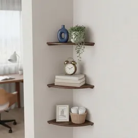 Relaxdays Eckregal, Wand Walnussholz, Wohnzimmer, Deko, Traglast: 5 kg, Bücherregal hängend, Dunkelbraun