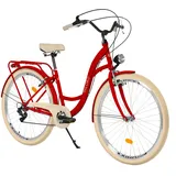 Balticuz OU Komfort Fahrrad mit Rückenträger, Hollandrad, Damenfahrrad, Citybike, Retro, Vintage, 28 Zoll, Rot, 7-Gang