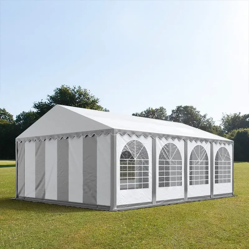 TOOLPORT PRO 6x8m Partyzelt, PVC-Plane, grau-weiß, mit Bodenrahmen - (8906)