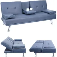 Mendler 3er-Sofa HWC-F60, Couch Schlafsofa Gästebett, Tassenhalter verstellbar 97x166cm ~ Kunstleder, dunkelblau