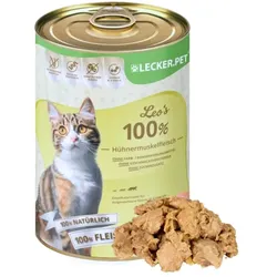 12 x 400 g Lecker.Pet® Leo's 100 % Hühnermuskelfleisch Katzenfutter Nassfutter