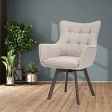 Drehbarer Stuhl ODIN beige Strukturstoff Eichenholz Gestell wenge mit Armlehne