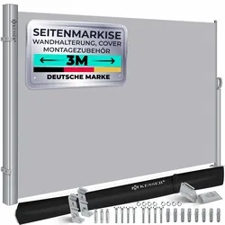 KESSER® Alu-Seitenmarkise Ausziehbar & Blickdicht Garten-Sichtschutz & Windschutz mit Aufrollautomatik für Balkon & Terrasse Seitenrollo inkl. Regencover mit Wandhalterung