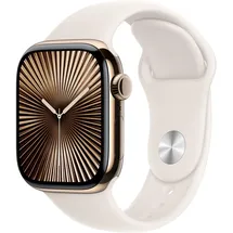 Apple Watch Series 10 GPS + Cellular 42 mm Titangehäuse gold Sportarmband polarstern S/M