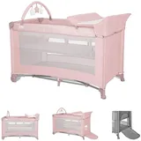 Lorelli Reisebett Torino plus 2 Ebenen Wickelauflage Spielbogen Räder faltbar pink