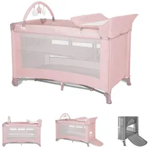 Lorelli Reisebett Torino plus 2 Ebenen Wickelauflage Spielbogen Räder faltbar pink