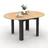 IDMarket Esstisch, ausziehbar, rund, Dona, 4-8 Personen, schwarz, Platte in Buche-Optik, 110-150 cm