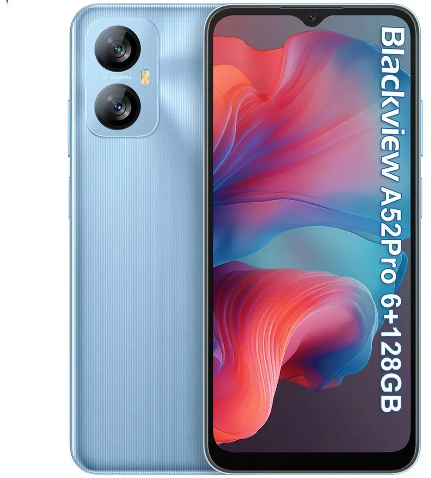 blackview A52Pro(6+128) Smartphone (6.5 Zoll, 128 GB Speicherplatz, 13 MP Kamera, Fingerabdruck, Dual SIM 4G, Android 13) blau