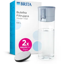 Brita Wasserfilterflasche hellblau (600 ml) mit 2 MicroDisc-Filtern, um überall hydratisiert zu werden, entfernt Chlor, Verunreinigungen, Hormone und bewahrt Mineralien.