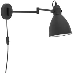 EGLO Wandleuchte "SAN PERI", schwarz, H: 21,00cm, Lampen, Wandleuchte aus Metall in Schwarz, Lampe mit Schalter, E27 Fassung