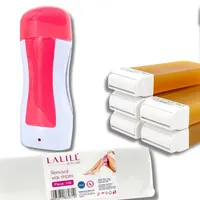 LALILL Waxing Set – Enthaarungsset bestehend aus: 100 Stück Vliesstreifen für Wachs, Wachskartuschen 100 ml x 6, Wachserhitzer für Wachskartuschen (Rosa, Blau, Schwarz)