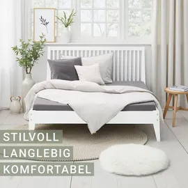 Homestyle4u Holzbett 140x200 Bettgestell Weiß Holz mit Lattenrost - Weiß