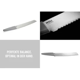 WOLL Cutting Edge Brotmesser 26 cm – Großes Wellenschliff-Messer aus deutschem Edelstahl DIN 1.4116 – ergonomischer Griff grau – Scharfes Brotschneidemesser für Brot & Gebäck