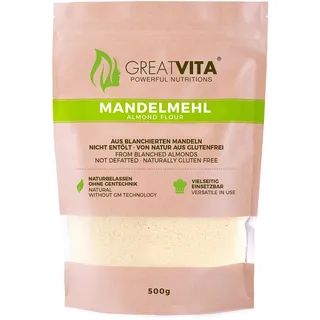 greatvita 500g Mandelmehl fein gemahlen, aus blanchierten Mandeln, naturbelassen
