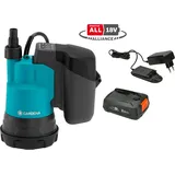 Gardena Akku-Klarwasser-Tauchpumpe 2000/2 18V P4A Set, inkl. 1x Li-Ion Akku 2,5Ah, Ladegerät
