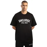 SMILODOX T-Shirt Kayson, Locker geschnittenes Oversize Shirt mit Retro Frontprint bequemer Rundhalsausschnitt weiches Material Streetwear Look schwarz S
