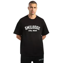 SMILODOX T-Shirt Kayson, Locker geschnittenes Oversize Shirt mit Retro Frontprint bequemer Rundhalsausschnitt weiches Material Streetwear Look schwarz S