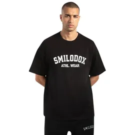 SMILODOX T-Shirt Kayson, Locker geschnittenes Oversize Shirt mit Retro Frontprint bequemer Rundhalsausschnitt weiches Material Streetwear Look schwarz S